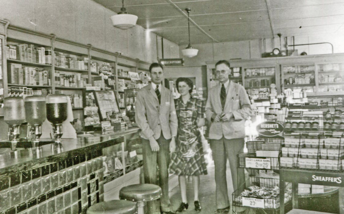 The staff at the McGill Pharmacy, circa 1941,
